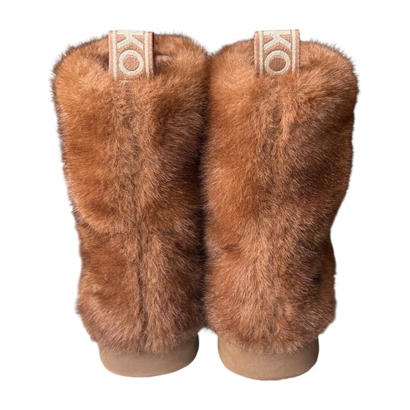 MICHAEL Michael Kors Faux Fur Stark Logo Tab Slipper Booties Brown Womens 9 $135 - Picture 5 of 7